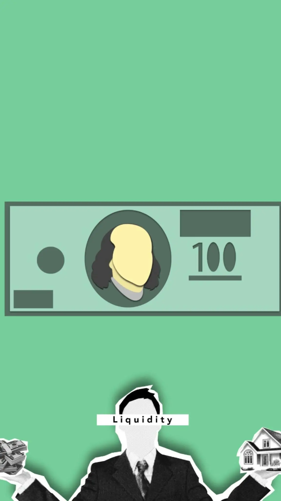 Illustration of economist choosing between investing in cash or house