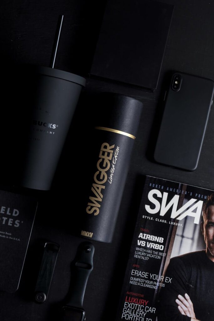 black products and gear set on a table