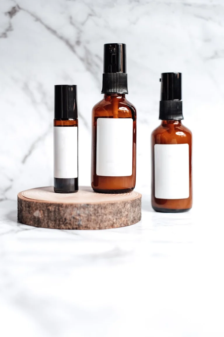 cosmetic bottles in close up shot