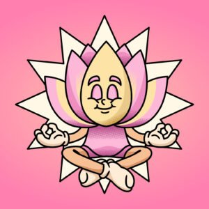 Meditating Lotus Retro Mascot Character Illustration