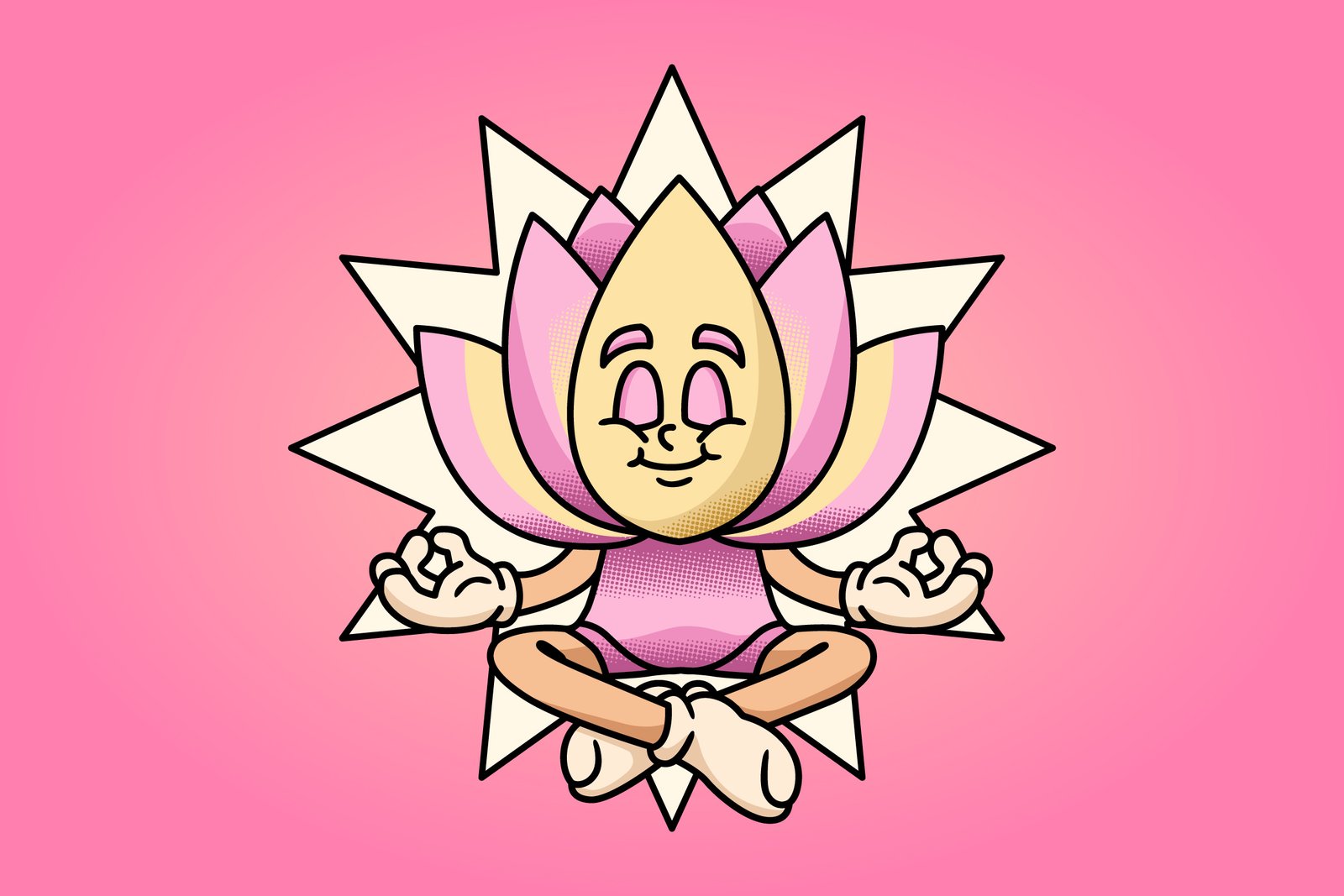 Meditating Lotus Retro Mascot Character Illustration