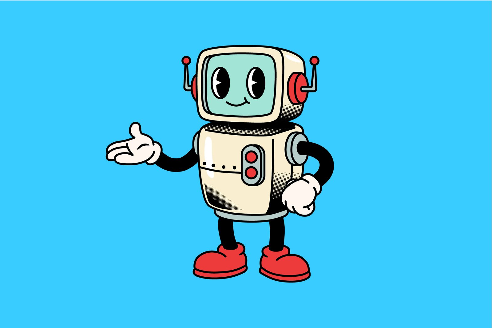 Friendly Robot Retro Mascot Character Illustration
